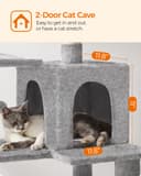 Feandrea Cat Tree Tower, 143 cm Multi-Level Plush Cat Condo with 4 Scratching Posts, 2 Perches, Cave, Hammock, Pompoms, Light Grey PCT161W01 - 5