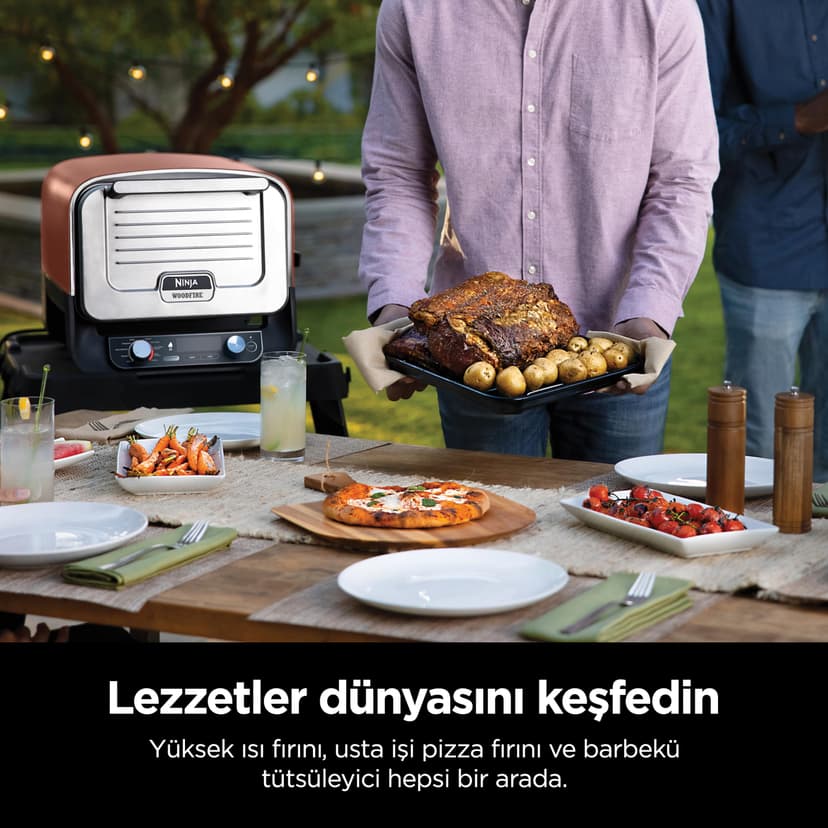 Ninja Woodfire 8-in-1 Electric Outdoor Pizza Oven, Rotisserie & Smoker BBQ with Grate, Pro-Heat Plate, Pizza Stone, Wood Pellets and Shovel, 6 Settings, Dark Orange OO101EU - 8