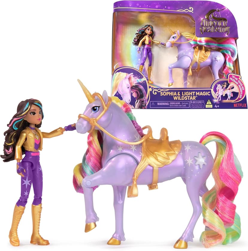 Unicorn Academy, Sophia & Light Magic Wildstar with Rainbow Light-up Effects, 2 Riding Accessories, Dolls and Unicorn Toys for Girls Aged 4 and up - 1