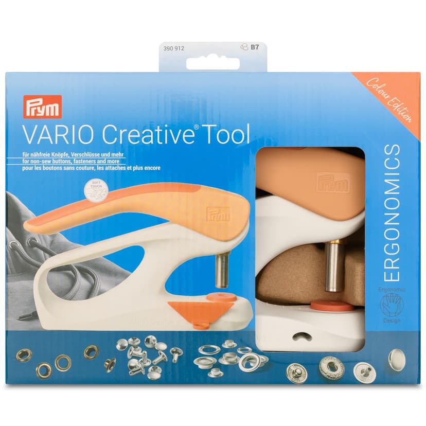 Prym 390912 Vario Creative Tool | Push Button, Eyelet & Hole Tool | Includes Tool Set (2.5-4 mm) | Ergonomic & Effort-Saving | Apricot - 2