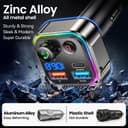 GizmoVine Bluetooth 5.4 FM Transmitter Car Adapter 63W (PD 45W & 18W) [Light Switch] [HiFi Bass Sound] [Fast Charging] Wireless Radio Music Adapter LED Display Zinc Alloy Hands-Free Calling Support - 2