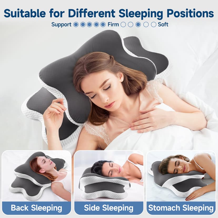 YunNasi Oreiller Ergonomique Cervical Memory Foam Coussin Memoire Forme Oreiller Orthopédique de Forme pour Les Dormeurs sur Le Côté, Le Dos et Le Ventre, 65 * 40 * 14/10cm - 6