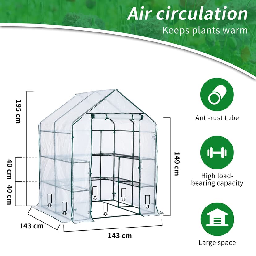JUNGLE STONE Walk In Greenhouse With 10 Shelves, Reinforced PE Plastic Cover With Sturdy Steel Frame, Greenhouse/Plant Nursery for Gardens, Patios or Spaces Size, Easy to Assemble - 2