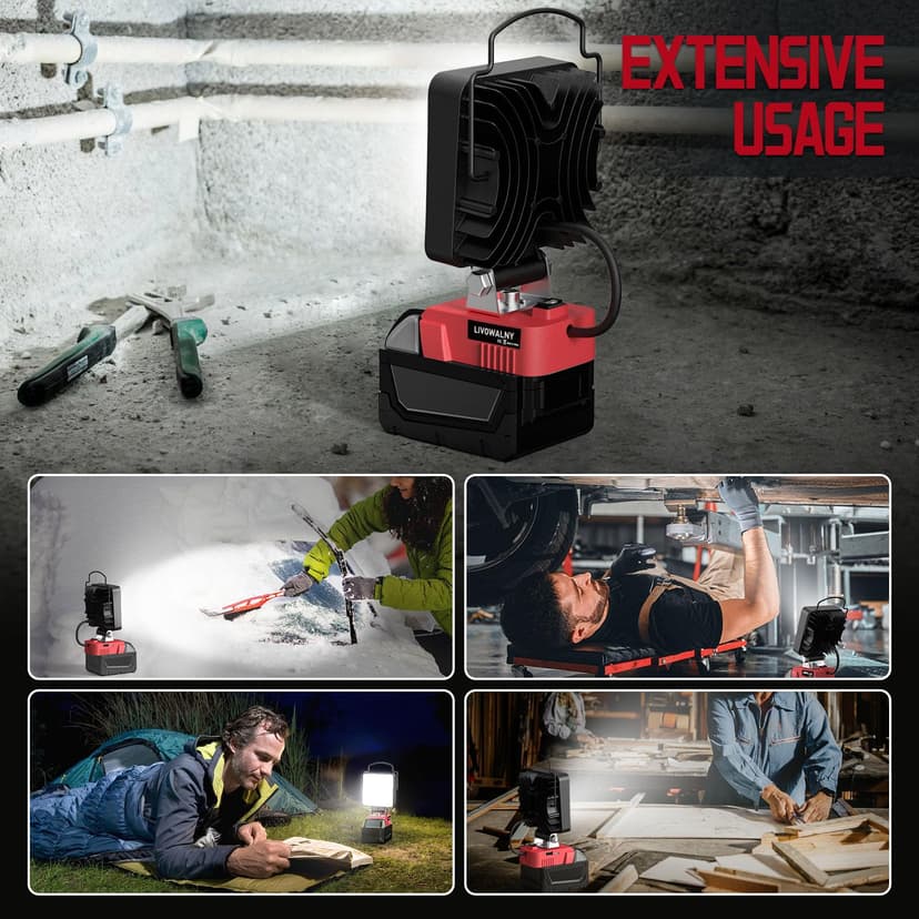 LED Work Light for Milwaukee M18 Battery: Cordless Tools Light - 18V Flashlight - 48W Battery Lights with USB Charger (No Battery) - 4