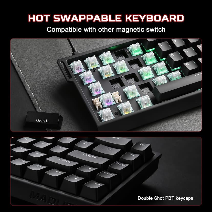 YUNZII x MADLIONS MAD68 HE Rapid Trigger Wired Magnetic Mechanical Gaming Keyboard 60% Hall Effect Switches Adjustable Actuation, PBT Keycaps RGB Hot-Swap,8K Hz Polling Rate(Black,Amber Pro Switch) - 7