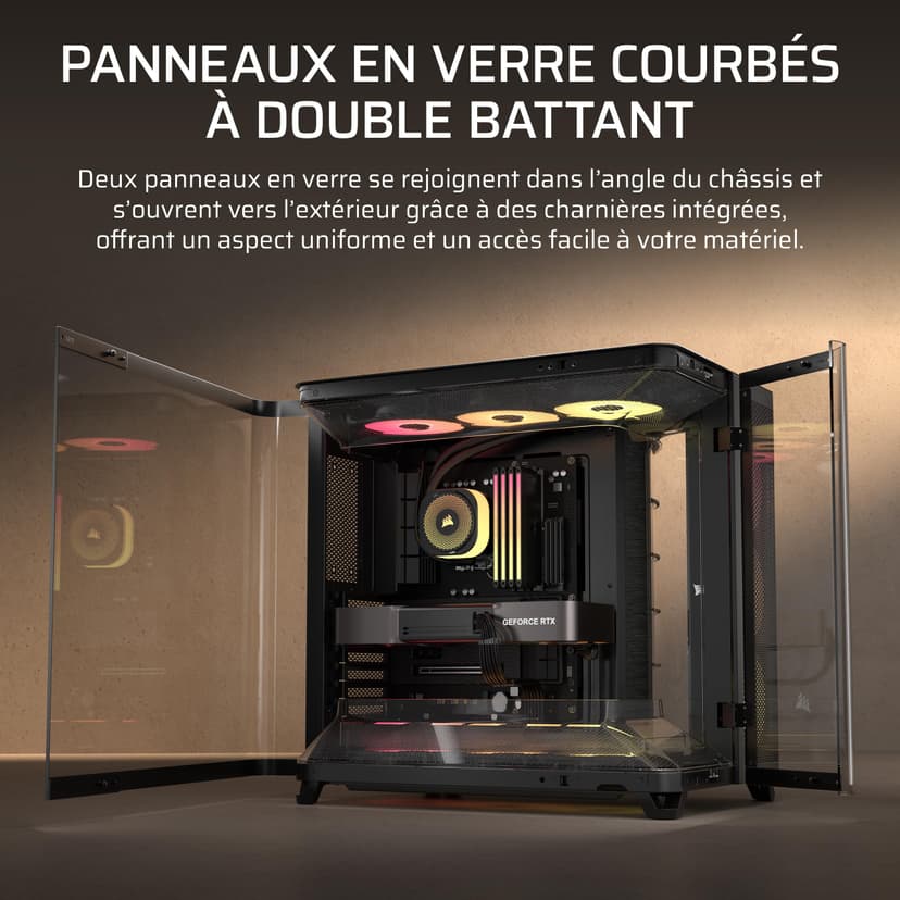 CORSAIR AIR 5400 RS-R ARGB Boîtier PC Triple Chambre Moyen-Tour Panoramique — Chambre Isolée pour AIO 360mm, Compatible Mères À Connexion Inversée, 3X Ventilateurs ARGB RS-R Inclus — Noir - 7