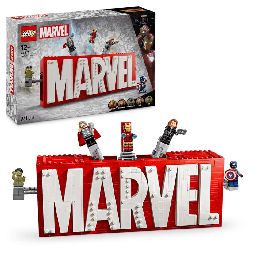 LEGO Marvel: MARVEL Logo & Minifigures - Super-Hero Building Toy with 5 Characters incl. Iron Man, Thor, Black Widow & Hulk - Avengers Gift for 12+ Year Old Boys, Girls & Teens 76313 - 1