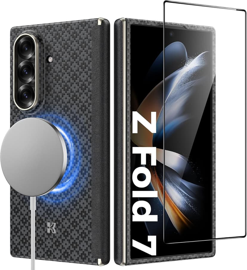 BENKS 3 en 1 pour Samsung Galaxy Z Fold 7 Coque avec Protection d'Ecran Verre Trempé, Coque avec Protection de Charnière, Ultra-Mince Étui Magnétique en Fibre d'Aramide et PC, ArmorAir ArmorGrid - 1