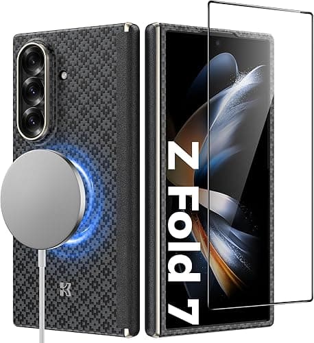 BENKS 3 en 1 pour Samsung Galaxy Z Fold 7 Coque avec Protection d'Ecran Verre Trempé, Coque avec Protection de Charnière, Ultra-Mince Étui Magnétique en Fibre d'Aramide et PC, ArmorAir ArmorGrid