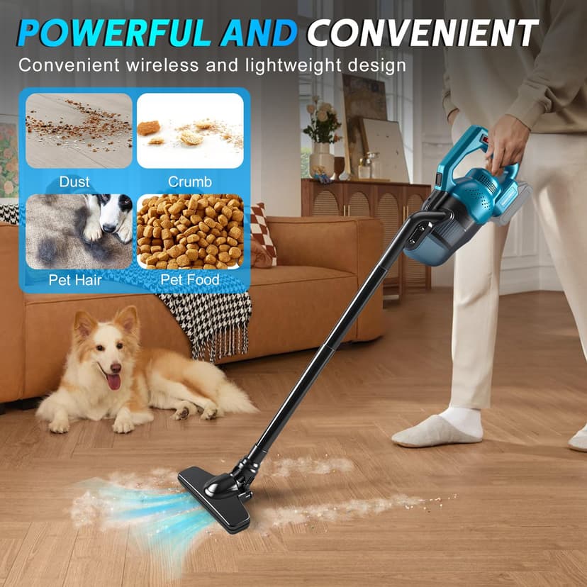 Cordless Handheld Vacuum Cleaner Compatible with Makita Battery 18V 16KPa, 4-in-1 Multi-Function Vacuum Cleaner, Floor Nozzle, 0.7L Dust Container, for Home and Car, Pet Hair (No - 6