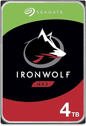 Seagate IronWolf, 4 TB, NAS, Internal Hard Drive, CMR 3.5 Inch, SATA, 6GB/s, 5,900 RPM, 64MB Cache, for RAID Network Attached Storage, 3 year Rescue Services (ST4000VN008)