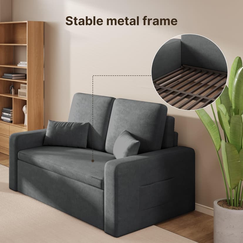 Xbro 2-Seater Sofa Bed, Extendable Sleeper Couch with Pull-Out Function, Modern Velour Fabric for Living Room, Guest Room or Office - 4