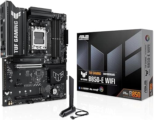 ASUS TUF Gaming B850-E WiFi, AMD ATX Motherboard, 8+2+1 Power Stages, DDR5 Slot, PCIe 5.0 Ready, 3 M.2 Slots, WiFi 6E, Ethernet Realtek 2.5Gb, USB-C 20Gbps, BIOS Flashback and Aura Sync