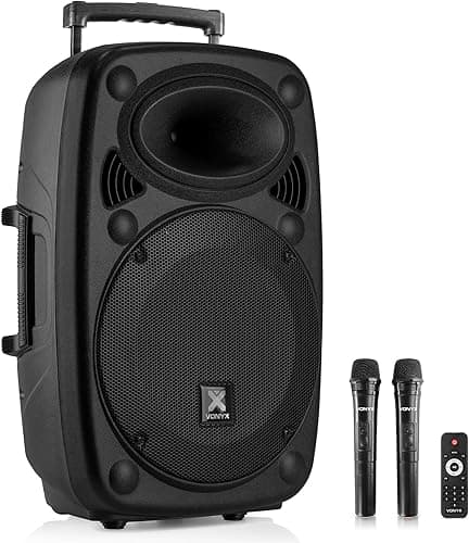 Vonyx Verve46 Enceinte Sono Portable 1000W, Enceinte Bluetooth Puissante, 2 Micros sans Fil UHF, Poignées et roulettes de Transport, Idéale pour Vos Evénements, Karaoké, Fêtes en Extérieur