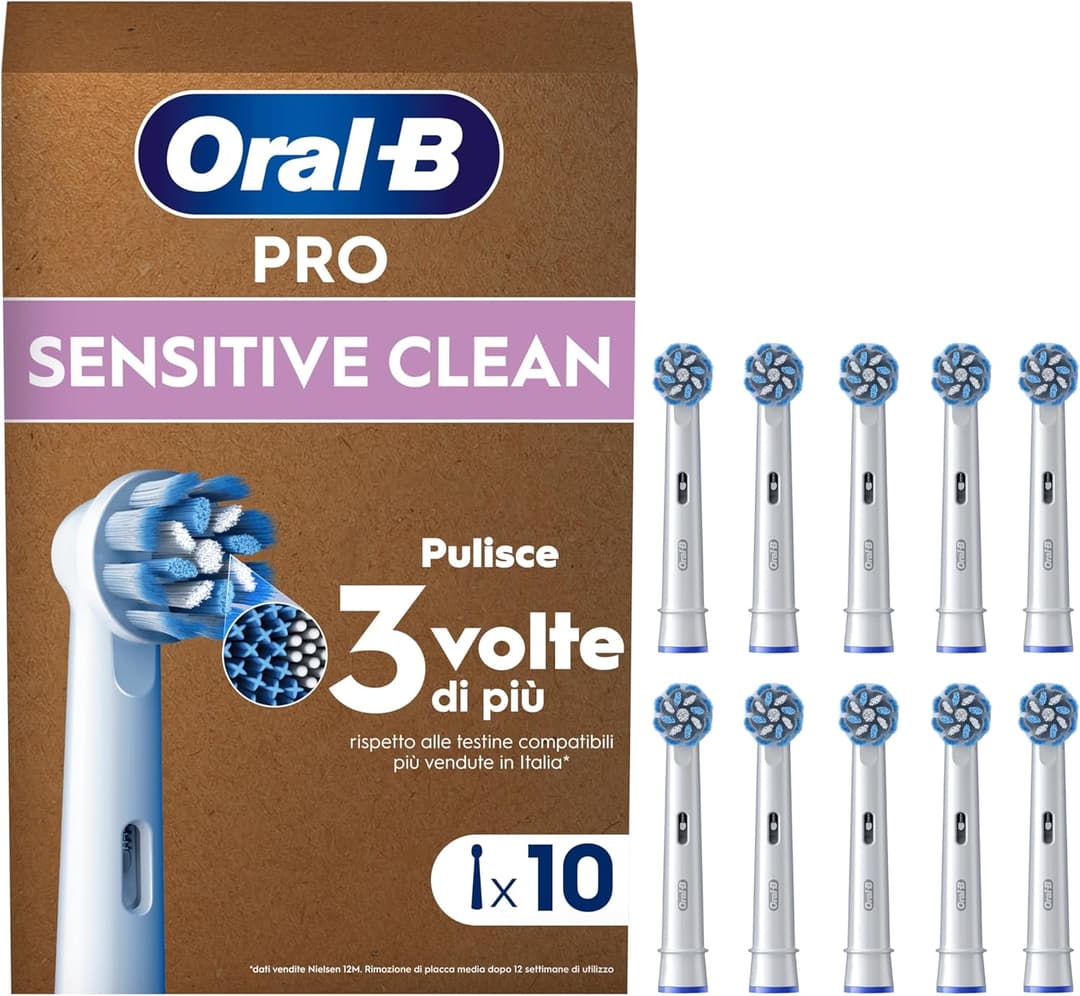 Oral-B Testine di Ricambio Sensitive Clean, Bianche, 10 Ricambi - 10 Testine di Ricambio per Spazzolino Elettrico, Rotonde Originali, Confezione Adatta alla Buca delle Lettere