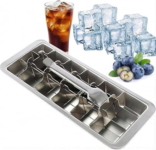 Ice Cube Tray, Stainless Steel, 18 Slots, Ice Cube Tray with Handle, Effortless Removal, Large Metal Ice Cube, Ice Cube Tray for Drinks, Whisky, Gin, Rum