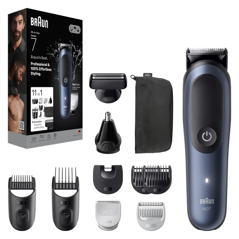 Braun All-in-One Series 7, 11-in-1 Grooming Set, ProBlade, AutoSense, 120 Min Battery, AIO7540, Blue - 3