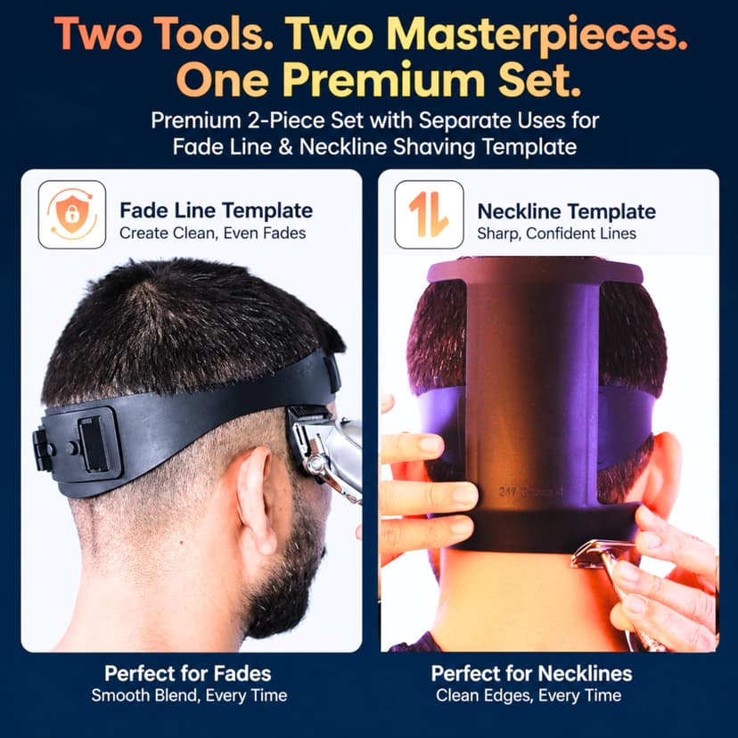 Self Haircut Kit for Men | 2Pcs SelfCut Guide for Men: Neckline Shaving Template & Fade Guide | Adjustable Size Hair Fade Tool & Stable Neckline Template | Hair Cut for Kids & Seniors - 2