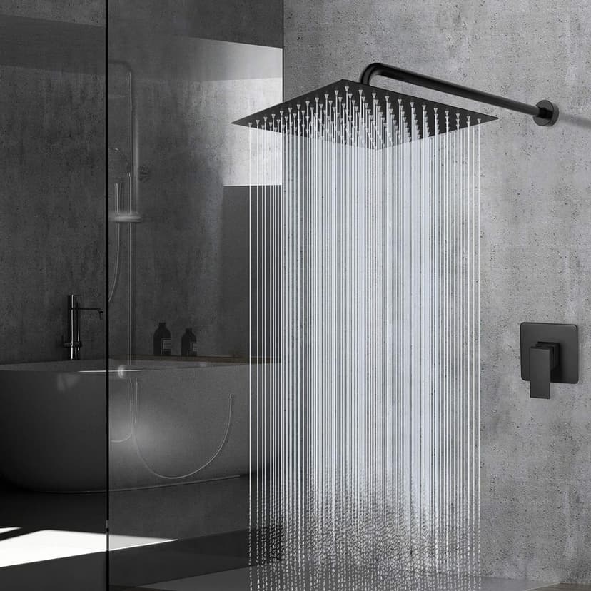 Moshiqgaol Tête de Douche Carré en Acier Inoxydable 30 x 30CM, Pommeau de Douche Haute Pression avec 144 Buses en Silicone Anti-Calcaire, Rotation 360°, Économiseur d'Eau, Installation Facile(noir) - 8