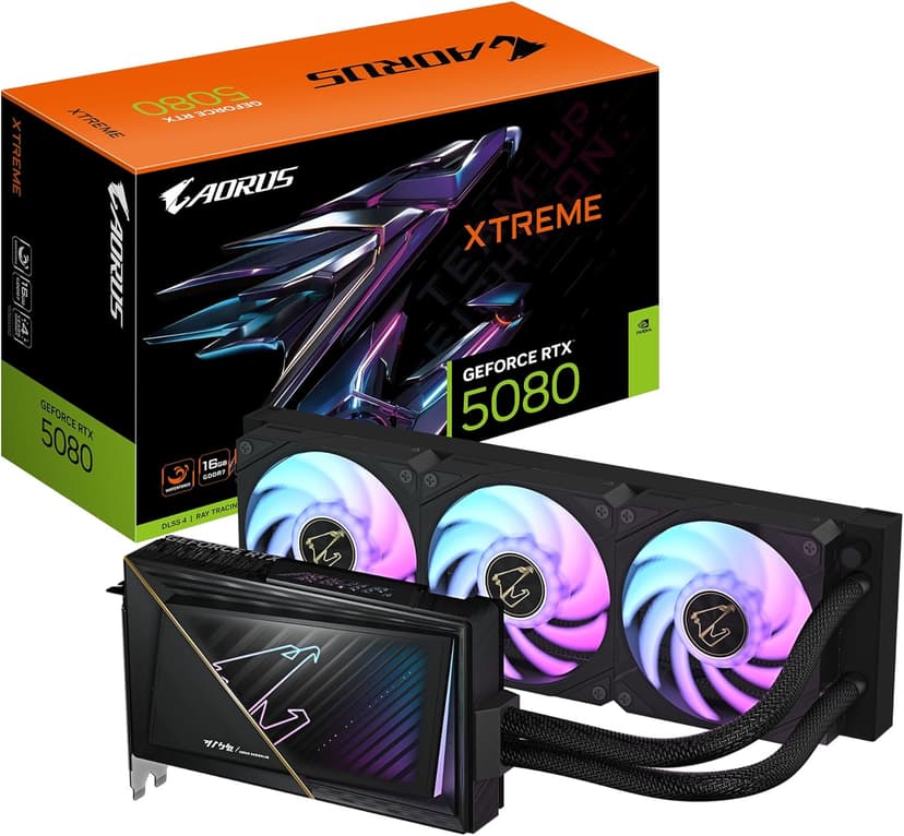 Gigabyte AORUS GeForce RTX 5080 Xtreme WATERFORCE 16G Graphics Card - 16GB GDDR7, 256bit, PCI-E 5.0, 2805MHz Core Clock, 3 x DP 2.1a, 1 x HDMI 2.1b, NVIDIA DLSS 4, GV-N5080AORUSX W-16GD - 1