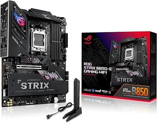 ASUS ROG Strix B850-E Gaming WiFi AMD motherboard, 16+2+2 power stages, DDR5 slots, five M.2 slots, PCIe 5.0, WiFi 7, USB4 Type-C port, USB 20Gbps w/ PD 3.0 up to 30W and Aura Sync RGB