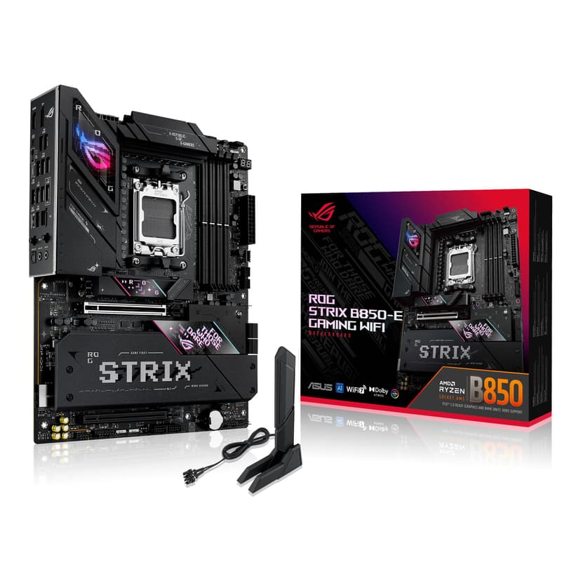 ASUS ROG Strix B850-E Gaming WiFi AMD motherboard, 16+2+2 power stages, DDR5 slots, five M.2 slots, PCIe 5.0, WiFi 7, USB4 Type-C port, USB 20Gbps w/ PD 3.0 up to 30W and Aura Sync RGB - 1