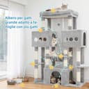 Hey-brother Arbre à Chat, Tour de Jeux Multiniveaux 144cm pour Maine Coon, avec 3 Grandes grottes, Plateformes spacieuses, Niche Confortable et Balle Peluche Suspendue, Gris Clair MPJ083W - 6