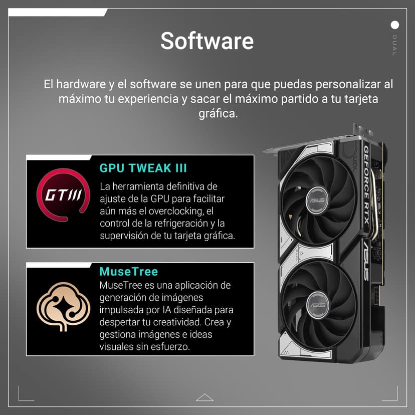 ASUS Dual GeForce RTX 5060 8GB GDDR7 OC Edition (PCIe 5.0, 8GB GDDR7, DLSS 4, HDMI 2.1b, DisplayPort 2.1b, 2.5 slot design, Axial tech fan design, 0dB technology, and more) - 8