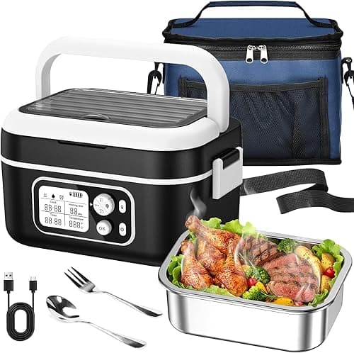 Electric Lunch Box 100 W, Electric Lunch Box 1.5 L Heat Box Insulated Heat Box Automatic Heating Function with Insulated Bag, Fork & Spoon and Removable Divider Plate