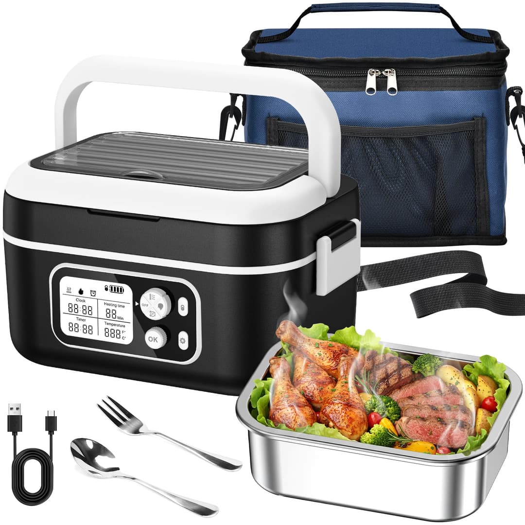 Electric Lunch Box 100 W, Electric Lunch Box 1.5 L Heat Box Insulated Heat Box Automatic Heating Function with Insulated Bag, Fork & Spoon and Removable Divider Plate