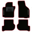 QUEMAR Tapis de voiture compatibles avec Seat Leon II 1P 2005-2012 / Kit tapis en moquette et caoutchouc sur mesure (set 2 avant + 2 arrières) / broderies et couleurs personnalisées (2 broderies, bord rouge) - 1
