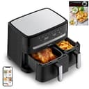Moulinex Air Fryer, 2 Compartments + Book of 20 Recipes, XXL Capacity 8.3L, Up to 8 People, 7 Automatic Programs, Digital Touch Screen, Dual Essential Stainless Steel, YY5545FB - 1