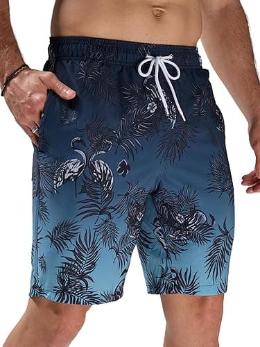 Arcweg Mens Board Shorts Swimming Shorts Quick Dry Men Swim Shorts & Trunks Beach Shorts Long with Multi-Pockets Surf Gray Blue Gradient XXL(UK)