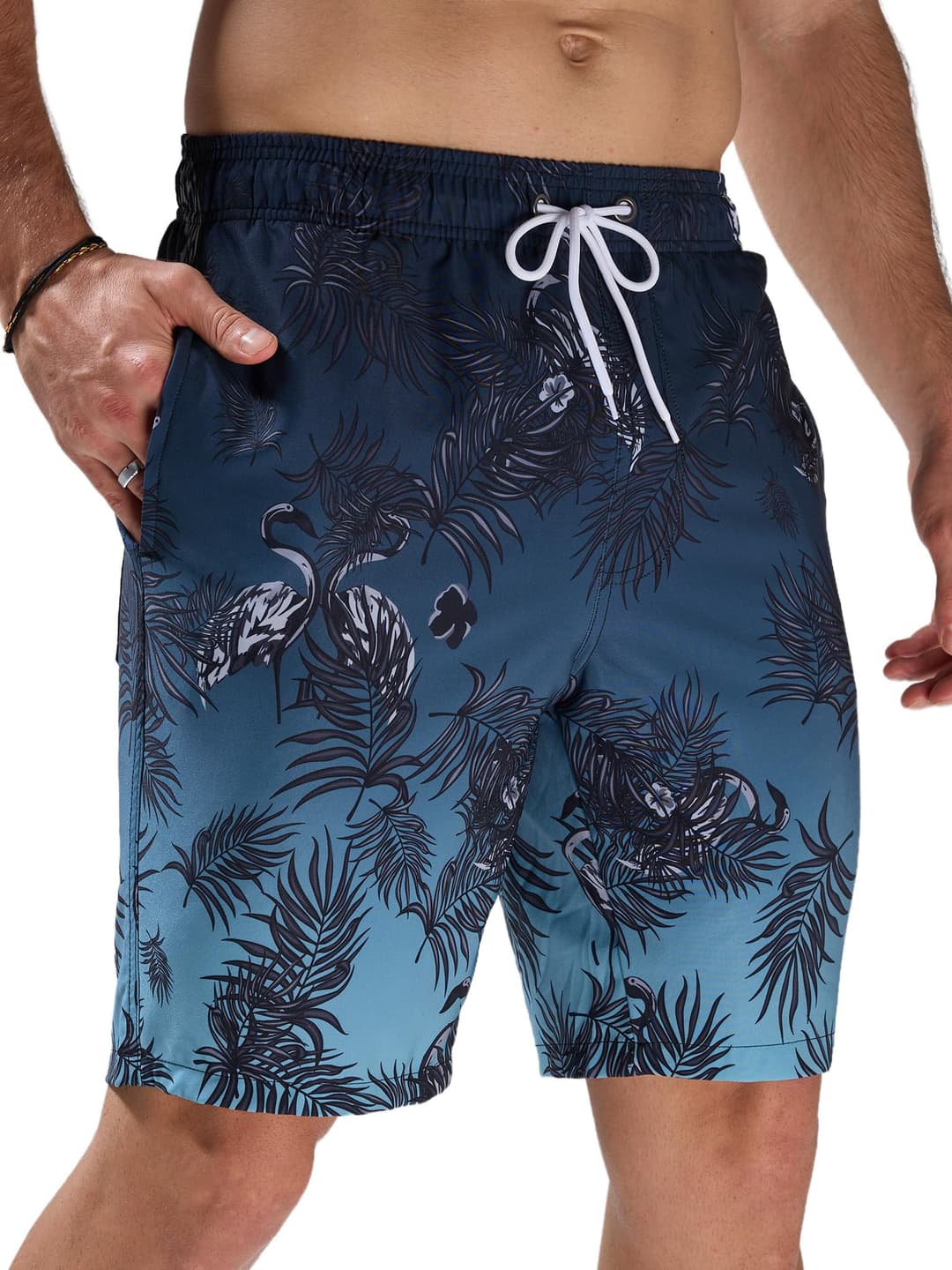 Arcweg Mens Board Shorts Swimming Shorts Quick Dry Men Swim Shorts & Trunks Beach Shorts Long with Multi-Pockets Surf Gray Blue Gradient XXL(UK)