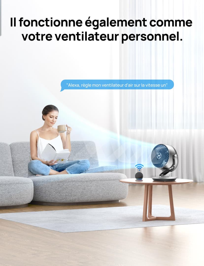 DREO Smart Table Fan for Bedroom, 28dB Silent Air Circulator Fan with Remote, 7 Inch Diameter Cooling Quiet Desk Fan, 120° Vertical Manual+90° Horizontal Oscillating, 4 Speeds, 5 Modes, 12H Timer - 6