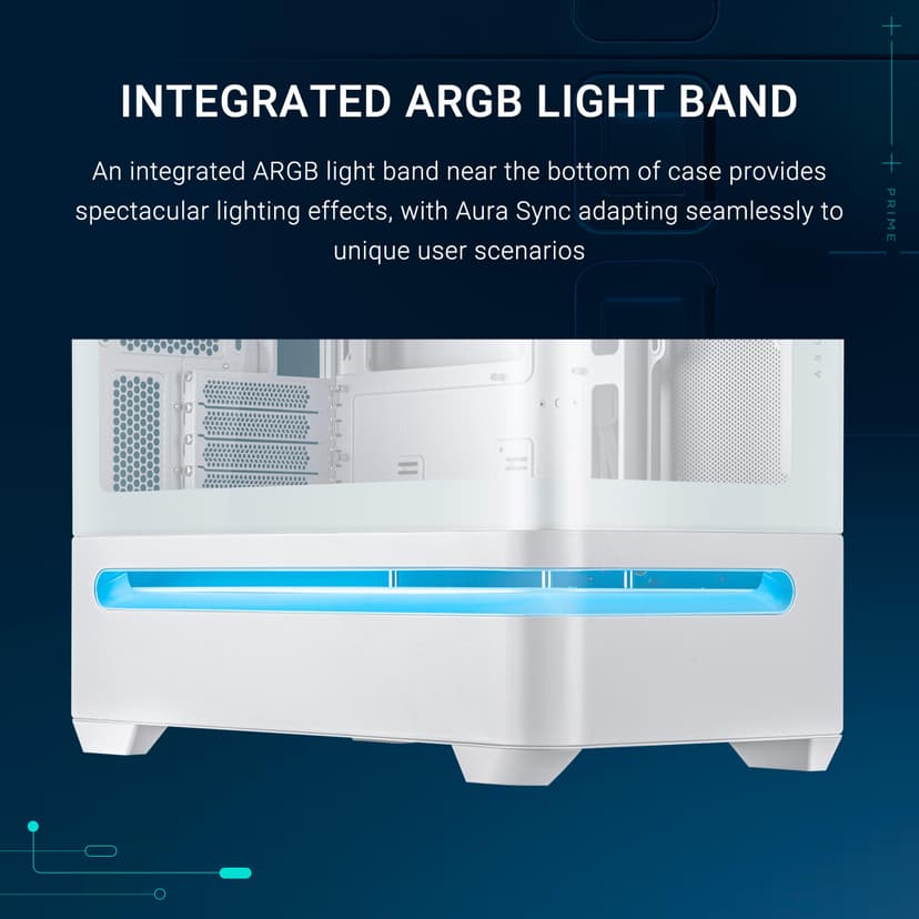 ASUS Prime AP202 ARGB Coque mATX Blanche avec Verre incurvé entièrement trempé, Prend en Charge Les Cartes Graphiques jusqu'à 420 mm de Long, radiateurs de 360 mm de Long, Rail Facile à détacher - 4