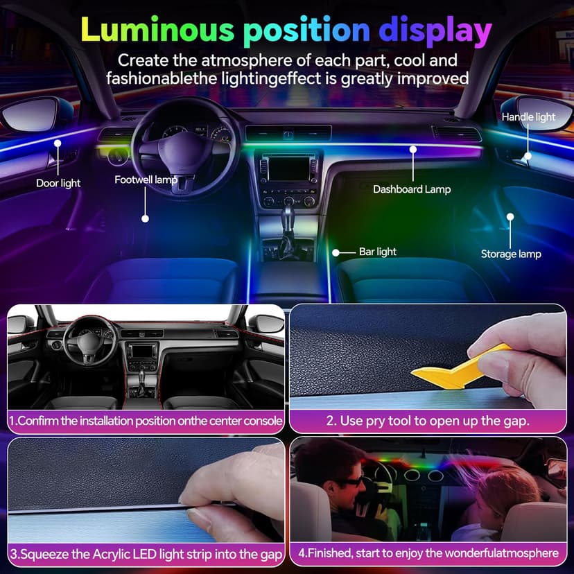Dream Color Acrylic Car Interior Ambient Light Kit, Bphuny 18 in 1 593 LEDs Fiber Optic Decoration Ambient Lights with Music Dynamic Rainbow Rhythm, RGB Neon Lights for All Cars - 5