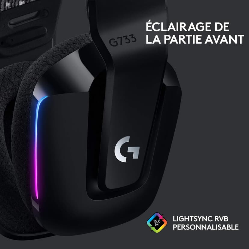 Logitech G G733 LIGHTSPEED Wireless Gaming Headset with suspension headband, LIGHTSYNC RGB, Blue VO,CE mic technology and PRO-G audio drivers, Lightweight, 29 Hour battery life, 20m range - Black - 4