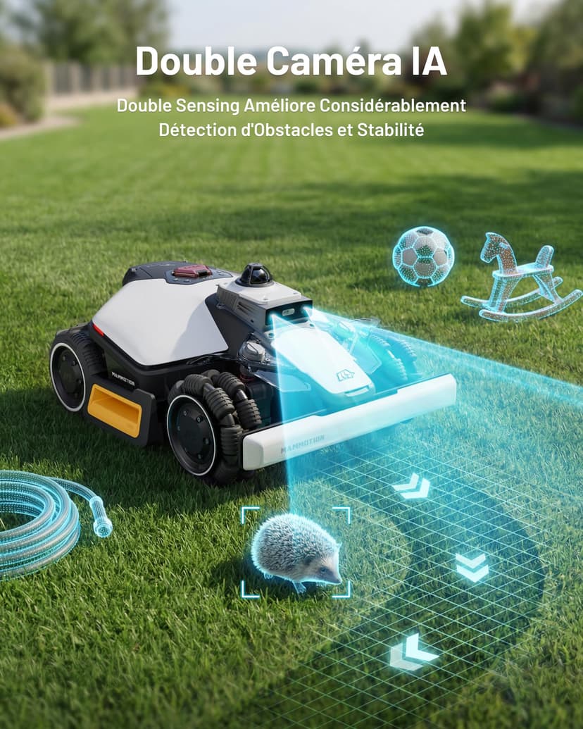 MAMMOTION LUBA Mini 2 AWD 1500 Robot Tondeuse sans Fil avec Mini Garage et Support de Nettoyage, 360° LiDAR & Double Caméra IA, Disque de Bordure, Hauteur Auto, Pente 80%, DropMow, Gestion Multizone - 5