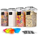 L LONGANCHANG 4 Pack Airtight Food Storage Canisters with Lids - 4 Litre BPA Free Kitchen Storage Container - Moth Proof - Flour Organizer Spaghetti Cornflakes with Labels - 1