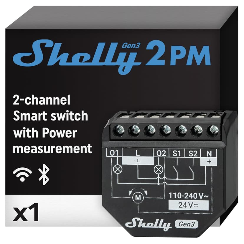 Shelly 2PM Gen3 - Wi-Fi Smart Roller Shutter Switch Module, Power Metering, 2 Channels, 16A, Motorized Blinds & Curtains Control, Alexa & Google Home, No Hub Required, Smart Home - 1