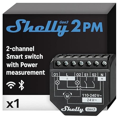 Shelly 2PM Gen3 - Wi-Fi Smart Roller Shutter Switch Module, Power Metering, 2 Channels, 16A, Motorized Blinds & Curtains Control, Alexa & Google Home, No Hub Required, Smart Home
