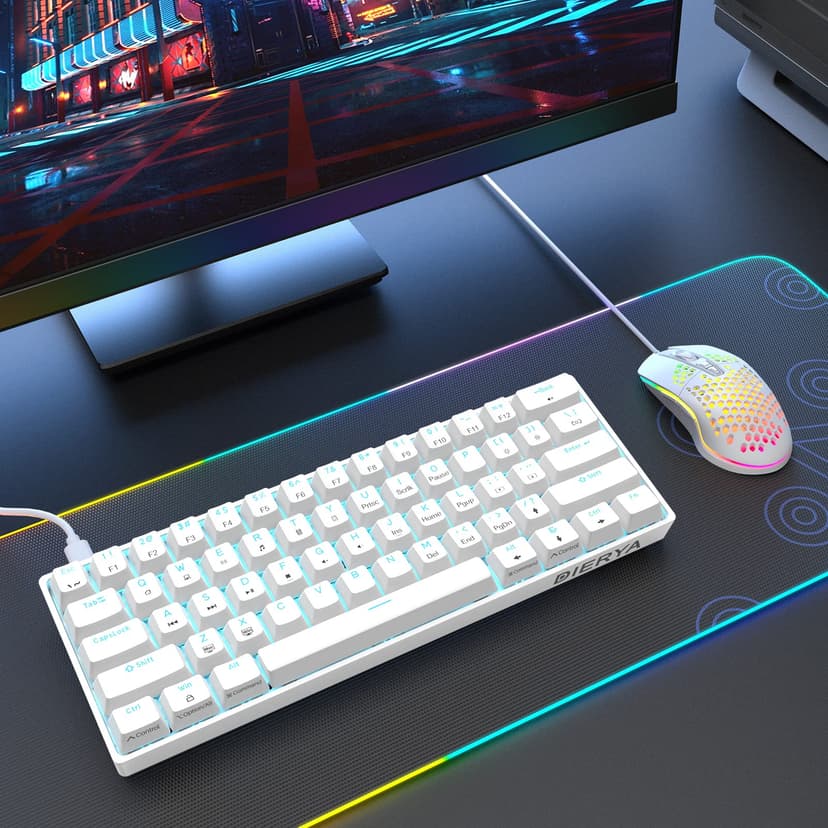 Dierya DK61se Mechanical Gaming Keyboard,60 percent Brown Switches,Ice Blue LED Backlit,Detachable USB-C Cable,Full-Key Rollover for Computer/PC/Laptop/MAC,US Layout,White - 7