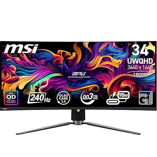MSI MPG 341CQPX 13.4" OLED Gaming Monitor, FHD 1080p, 144Hz, Quantum Dot, Black