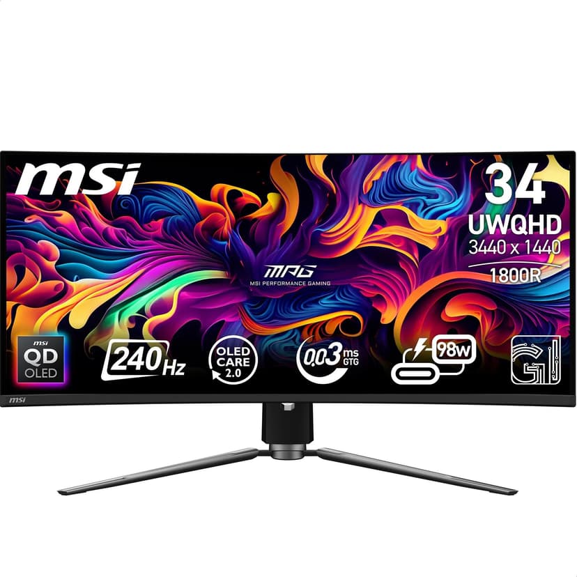 MSI MPG 341CQPX 13.4" OLED Gaming Monitor, FHD 1080p, 144Hz, Quantum Dot, Black - 1