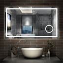 AICA Miroir de Salle de Bain LED avec Bluetooth 100x60cm, Miroir Lumineux avec Horloge + 3 Couleurs + Dimmable + Anti-buée + Grossissant 3X,Miroir Mural Interrupteur Tactile Étanche - 1