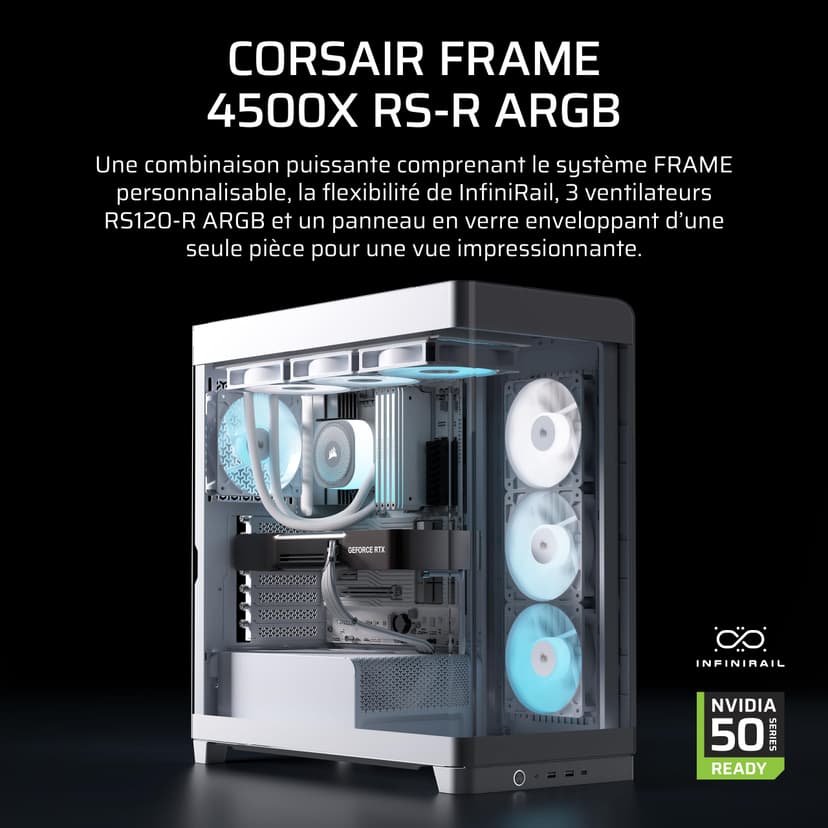 CORSAIR FRAME 4500X RS-R ARGB Panoramic Glass Mid-Tower PC Case – InfiniRail Mounting System, Fits Dual 360mm Radiators, GPU Anti-Sag, 3x RS120R Fans Included – White - 2