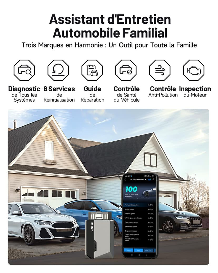 TOPDON Carpal-A Valise Diagnostic Voiture Bluetooth, Tous Les systèmes Diagnostic pour iOS et Android, 6 Services d'entretien, vérification de l'état du véhicule,1 an de Mise à Niveau Gratuite - 2