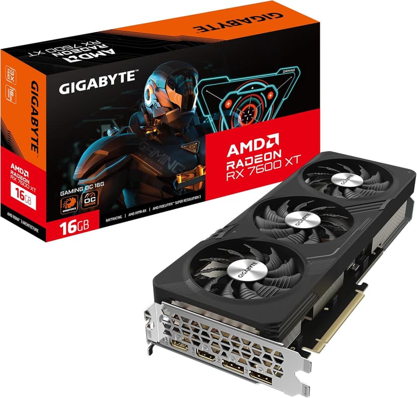 Gigabyte Radeon RX 7600 XT GAMING OC 16GB Graphics Card - 2810 MHz Core, 16GB GDDR6 18000MHz 128-bit Memory, PCI-E 4.0, 2x DP 1.4, 2x HDMI 2.1a, RDNA architecture, RGB fusion, GV-R76XTGAMING OC-16GD - 1