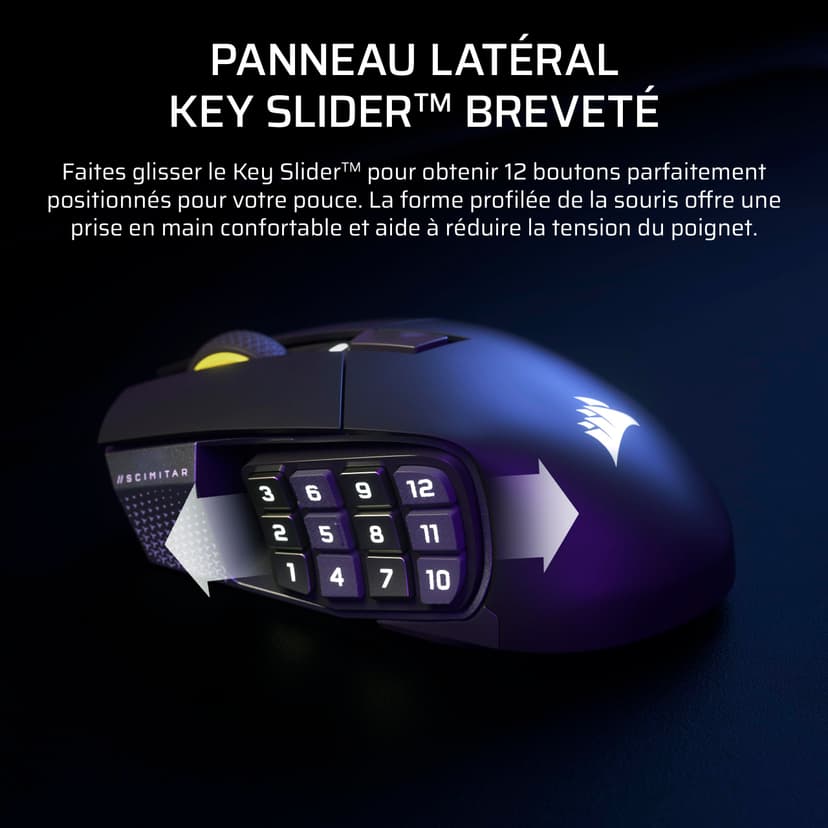 Corsair Scimitar Elite Wireless SE MMO Souris de Jeu – 33 000 DPI, 16 Boutons Programmables, Adjustable Key Slider™, Elgato Virtual Stream Deck, 1K Hyper-Polling, Jusqu'à 150h de Batterie – Gunmetal - 6